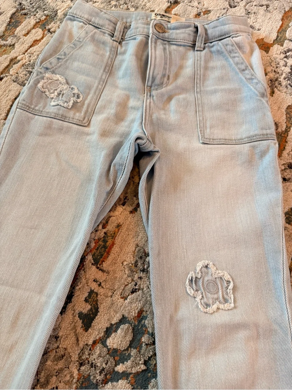 Girls Flare Light Blue Jeans with Floral Design